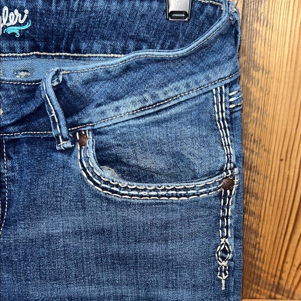 WRANGLER RETRO WOMENS DARK WASH SADIE LOW RISE FLARE/BOOT CUT JEANS NWOT - Picture 7 of 11